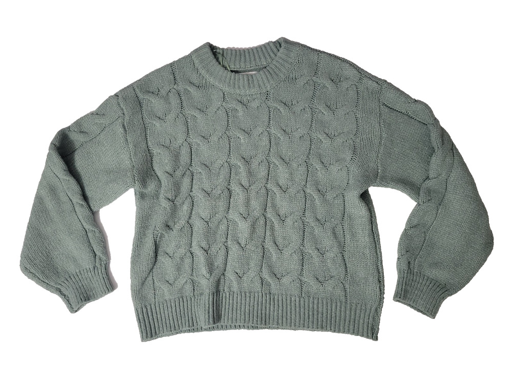 LC Lauren Conrad Womens L Sage Green Cable Knit Crew Neck Pullover Sweater